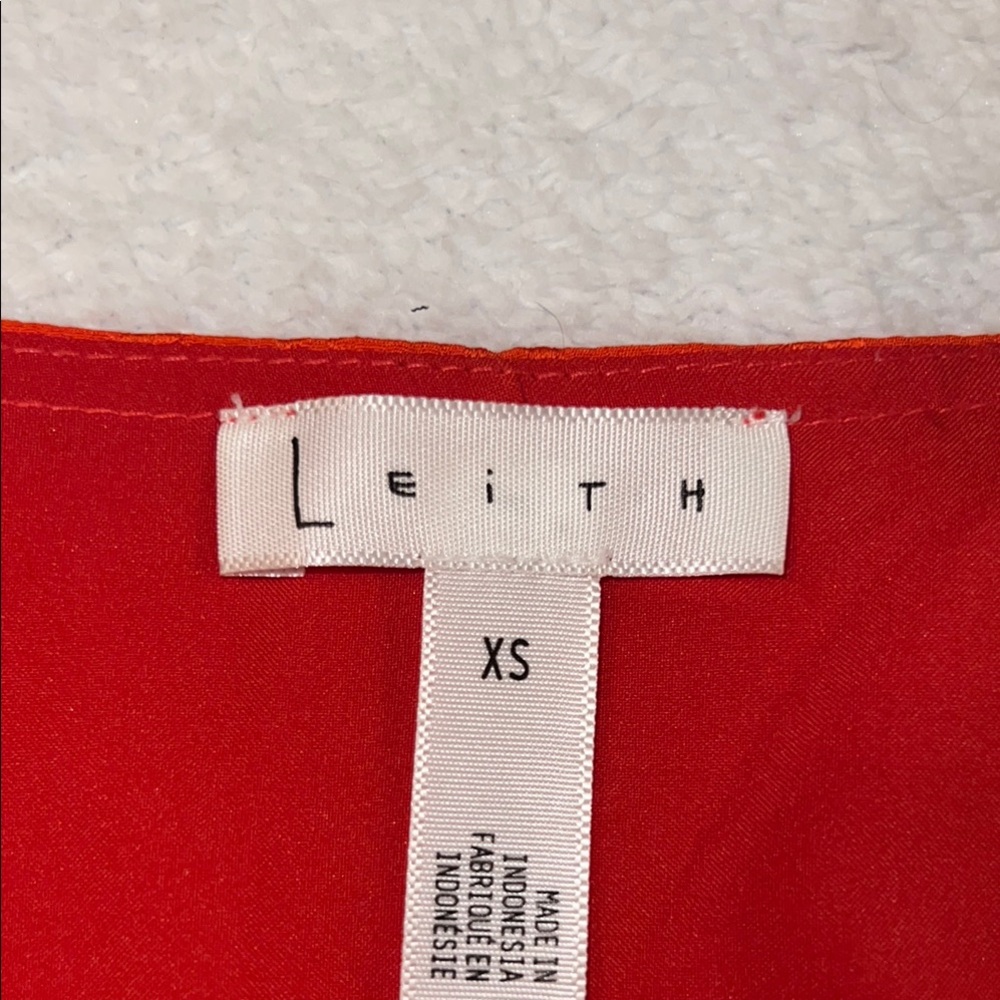 Leith Orange Red Smocked Midi Dress V-Neck Flutter Sleeve Side Slit Size XS - Picture 3 of 12